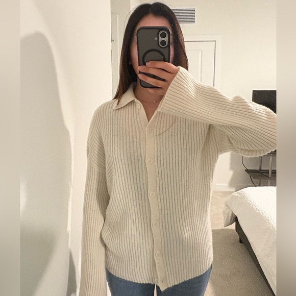 Reformation Cream Ribbed Cardigan - Picture 3 of 3